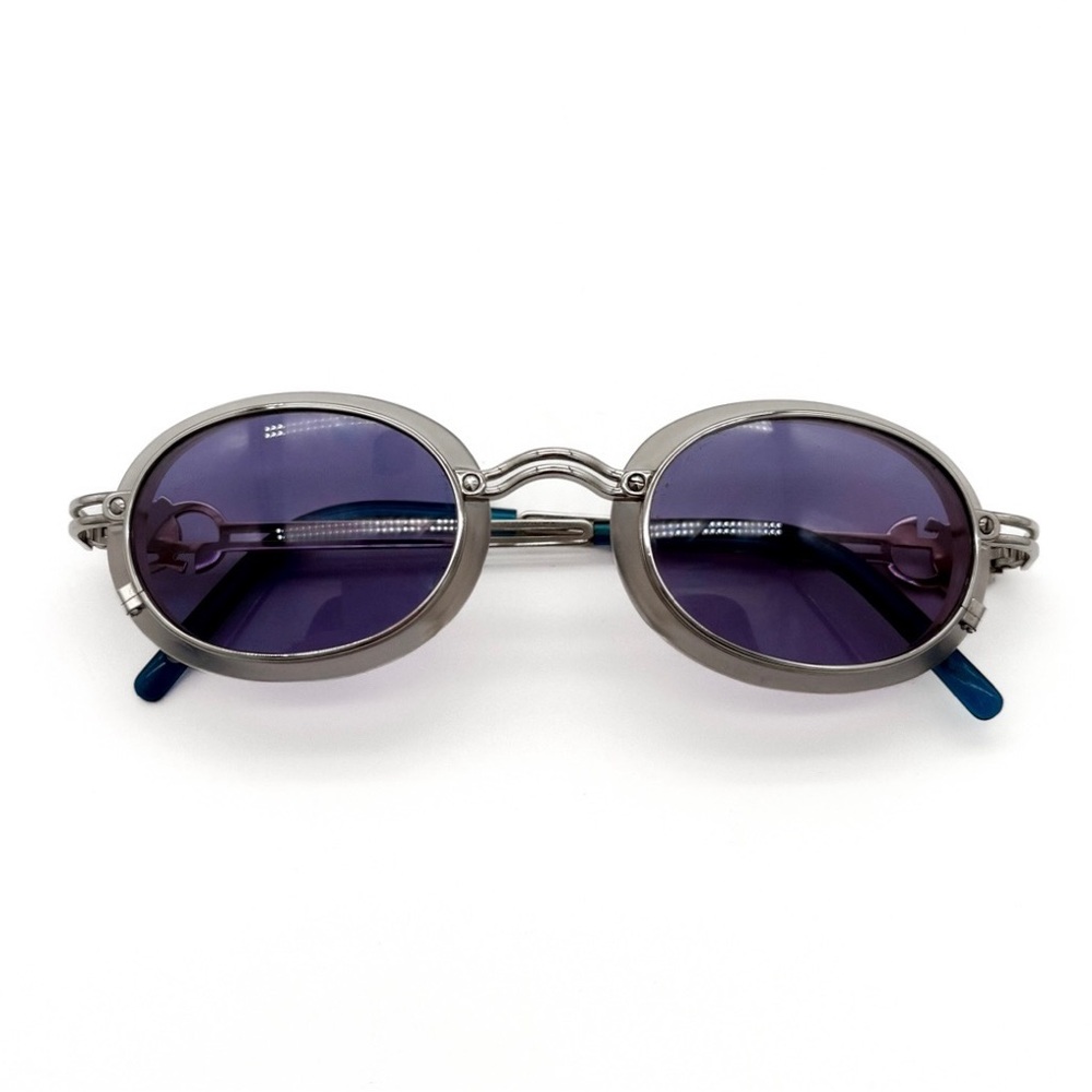 Vintage 90s Jean Paul Gaultier Silver Sunglasses w/ Blue Lenses
